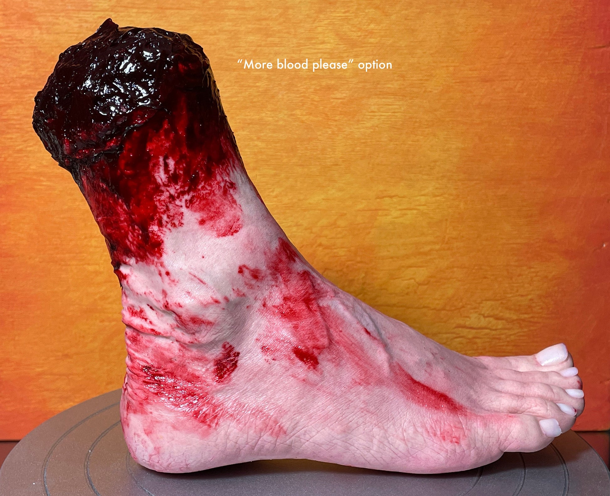 Bloody severed foot, very realistic. Great for Halloween decoration, haunted house or horror prop