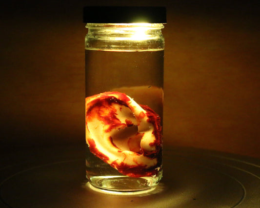 Wet Specimen Severed Ear in Jar. Lights up! No liquids. Great for Halloween, Haunted House, Horror Scenes, Horror props