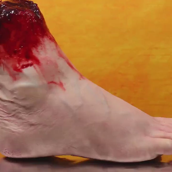 Bloody severed foot, very realistic.  Great for Halloween decoration, haunted house or horror prop